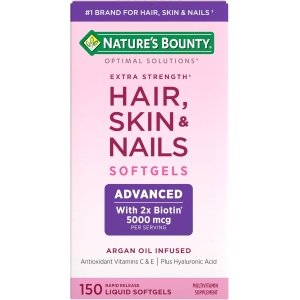 Nature’s Bounty Advanced Hair, Skin & Nails, Argan-Infused Vitamin Supplement with Biotin and Hyaluronic Acid, 150 Rapid Release Softgels