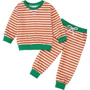 Kid Girl Clothes Striped Sweatshirt+Casual Sports Pants Fall Winter Outfits 2-7T